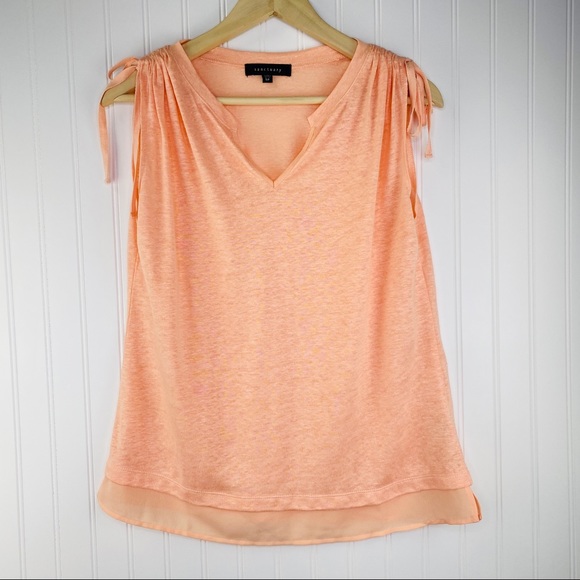 Sanctuary Tops - Sanctuary Nora Tiered Hem Coral / Peach Linen Top
